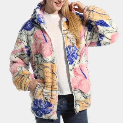 Warme Damesjas met Capuchon en Bloemenprint - Elira