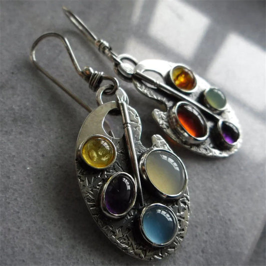 Oorbellen met Meerkleurige Steen Hanger - Levana