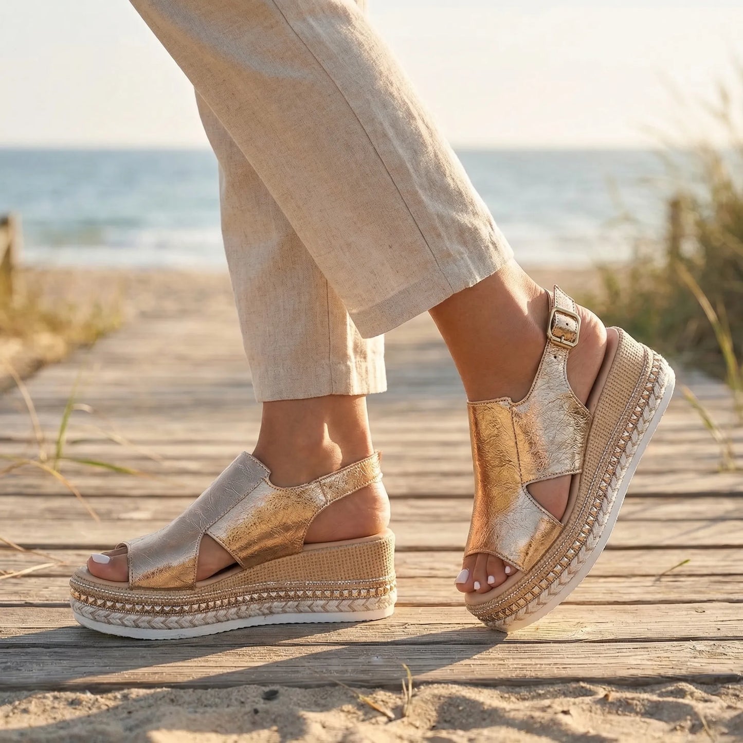 Metallic Finish Platform Sandal For Women - Sadie