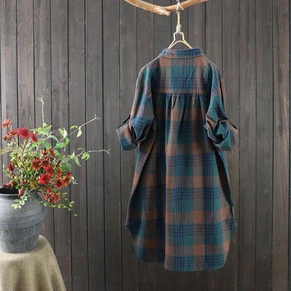 Geruite Lange Dames Blouse met Een Soepele Pasvorm – Rowen