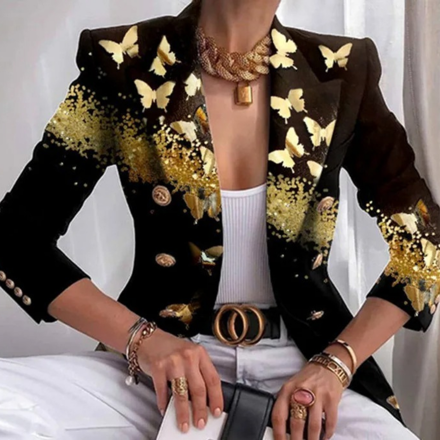 Dubbelrijige Dames Blazer met Revers - Eleganza