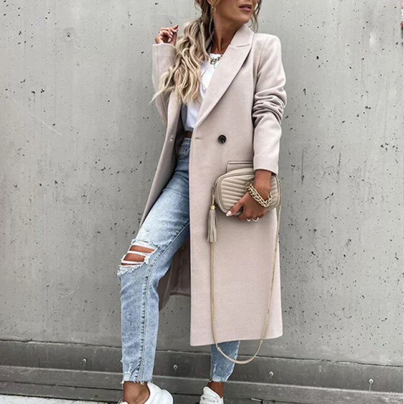 Lange damesjas met knoopsluiting – Helena