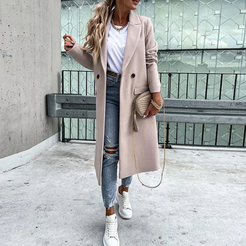 Lange damesjas met knoopsluiting – Helena