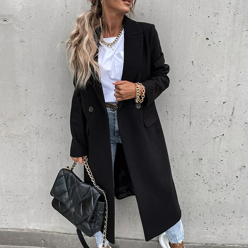 Lange damesjas met knoopsluiting – Helena