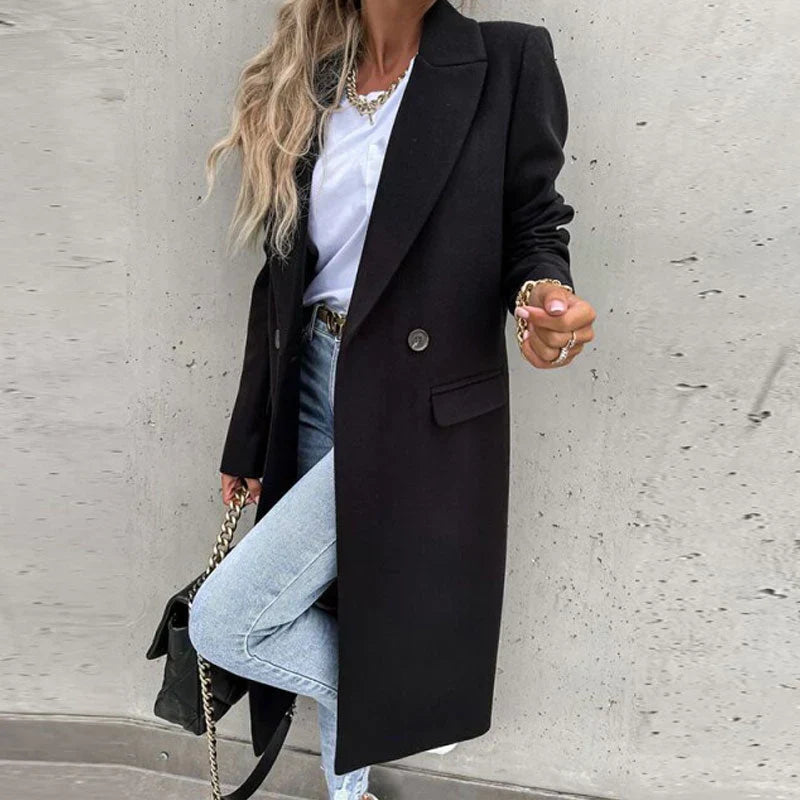 Lange damesjas met knoopsluiting – Helena