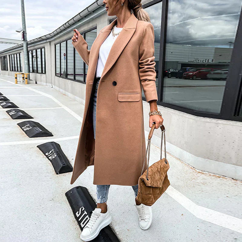 Lange damesjas met knoopsluiting – Helena