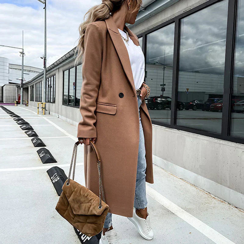Lange damesjas met knoopsluiting – Helena