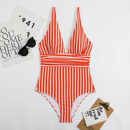 Trendy Dames Badpak met V-hals en Streeppatroon – Lina