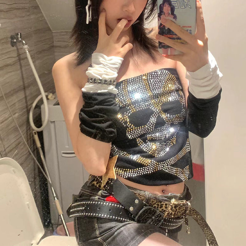 Zwart dames top met strass-skeletontwerp – Liora