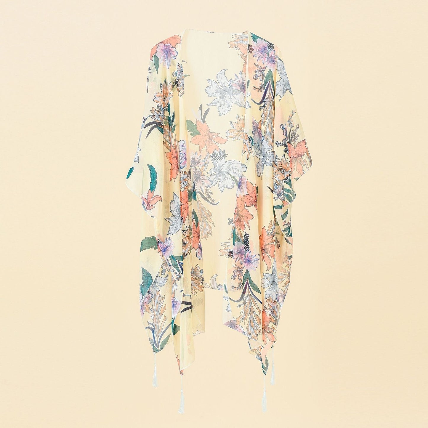 Kimono Cover-up met Bloemenprint en Tassels – Liora