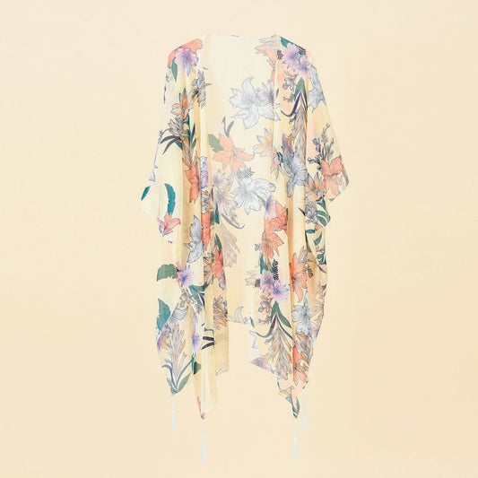 Kimono Cover-up met Bloemenprint en Tassels – Liora