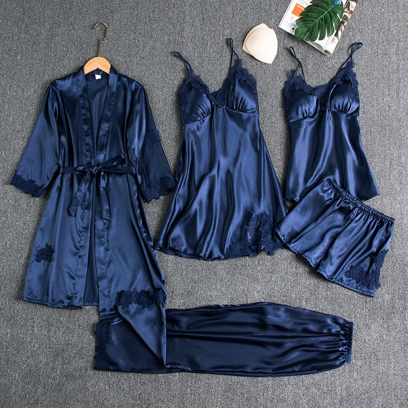 Satin slaapset 5-delig met kant voor dames – Liora
