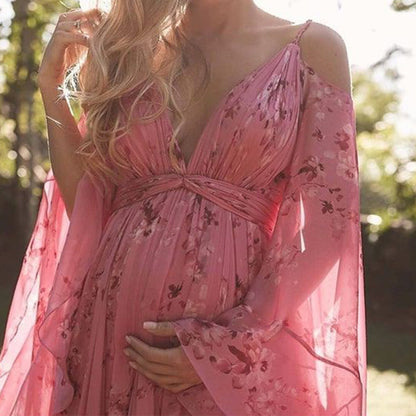 Zwierige Roze Chiffonjurk met Uitlopende Mouwen - Isabelle