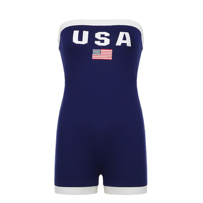 Trendy bandeau badpak met USA-motief en contrastdetails - Lexie