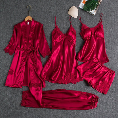 Satin slaapset 5-delig met kant voor dames – Liora