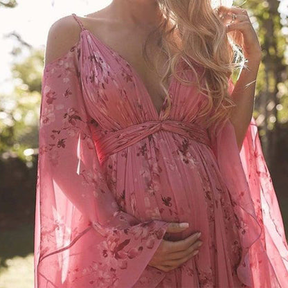 Zwierige Roze Chiffonjurk met Uitlopende Mouwen - Isabelle