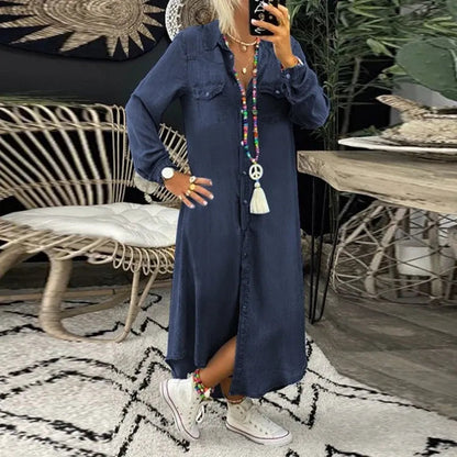 Trendy Denimjurk met Knoopsluiting en Pockets – Isaline