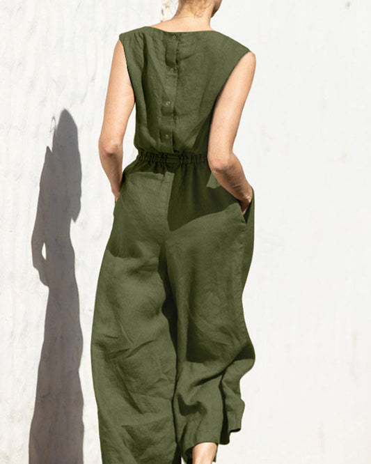 Mouwloze Dames Jumpsuit met Wijde Pijpen – Aurelia