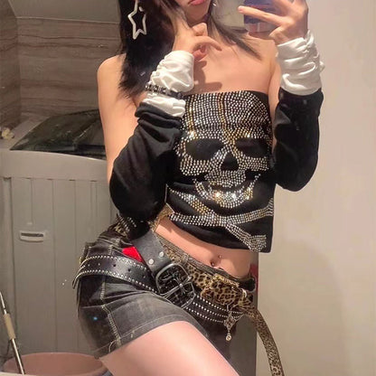 Zwart dames top met strass-skeletontwerp – Liora