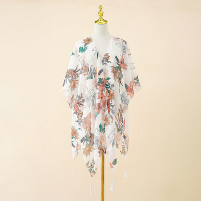 Kimono Cover-up met Bloemenprint en Tassels – Liora