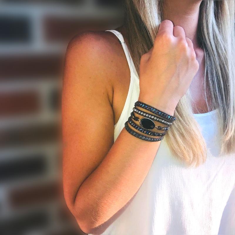 Onyx Maanlicht Beschermende Wikkelarmband - Lunara