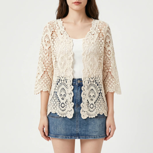 Open Front Crochet Style Cardigan -  Margie