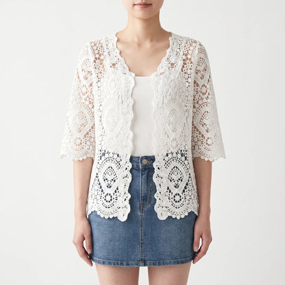 Open Front Crochet Style Cardigan -  Margie