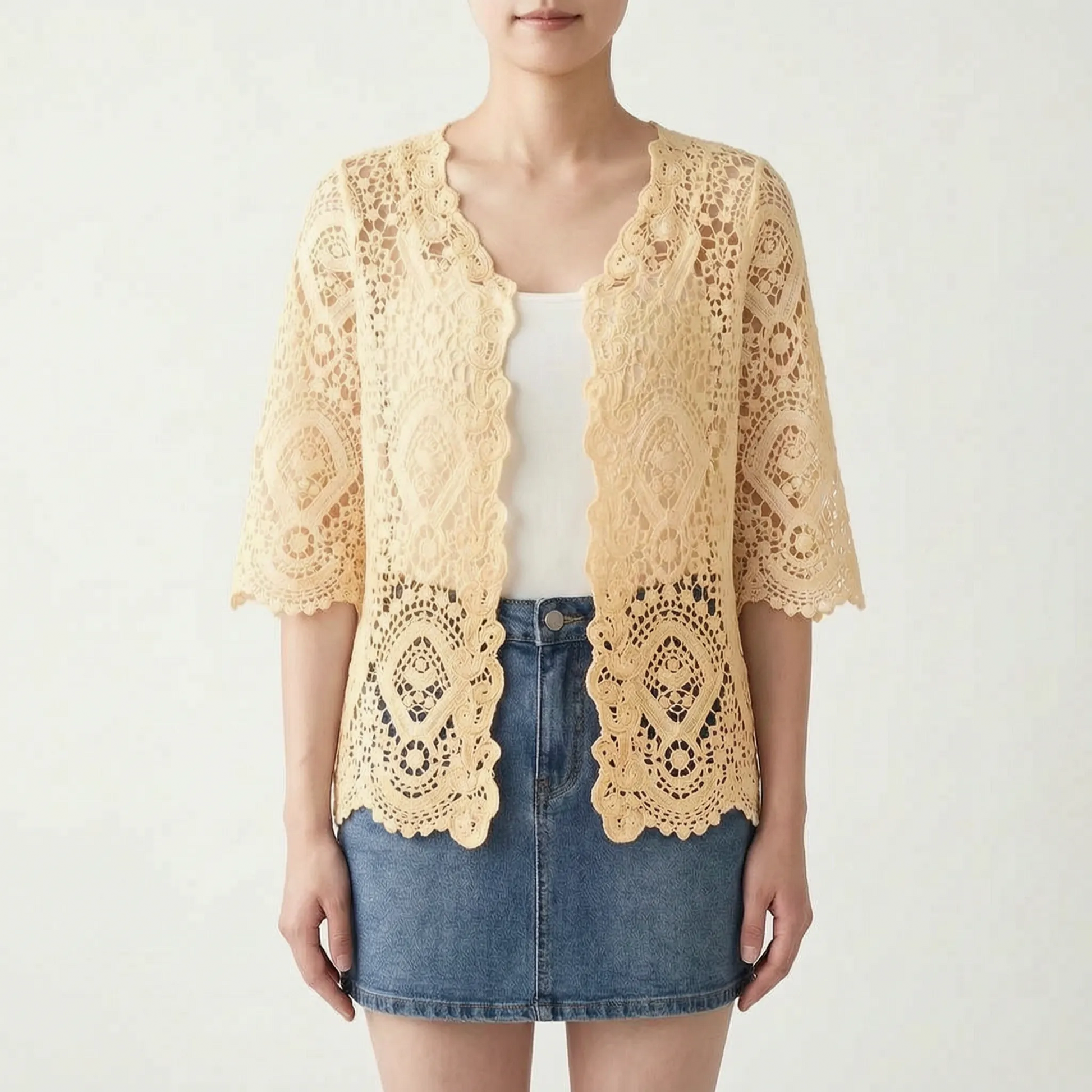 Open Front Crochet Style Cardigan -  Margie
