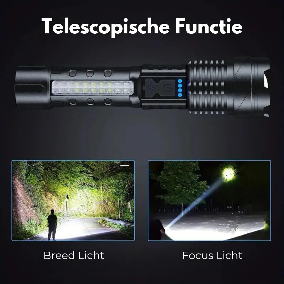 PowerBeam militaire zaklamp in zwart, detail