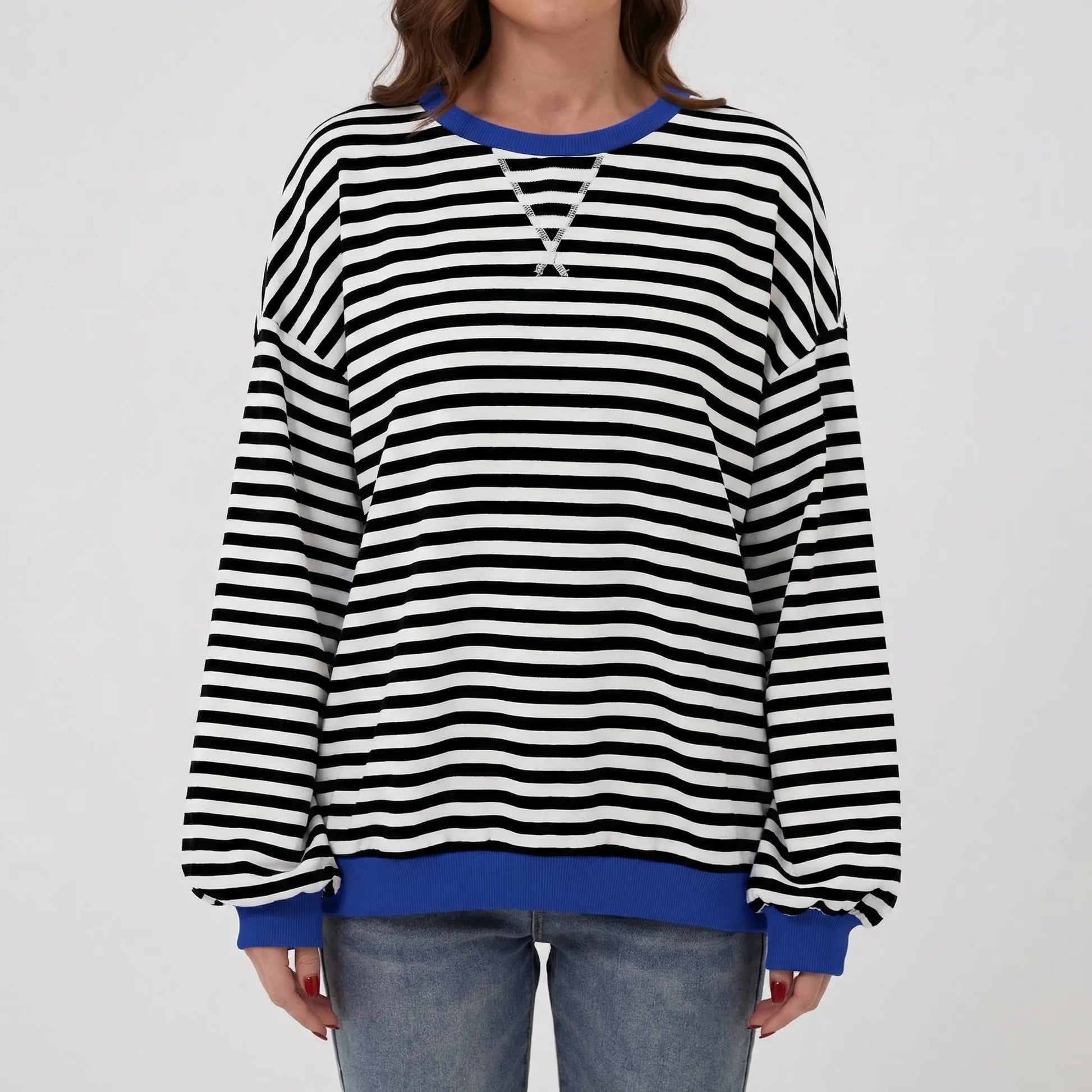 Oversized Striped Crew-Neck Sweatshirt - Holly