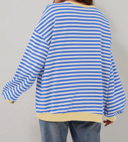 Oversized Striped Crew-Neck Sweatshirt - Holly
