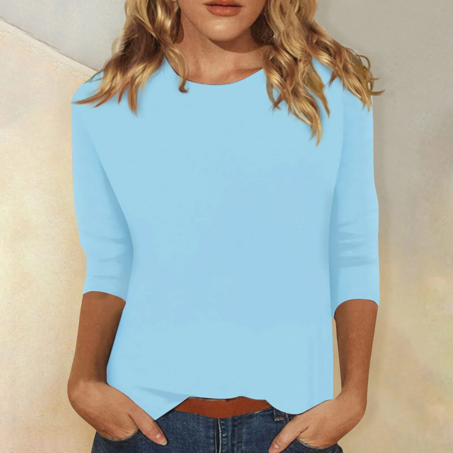 Plain Women's Top With A Round Neckline - Terri