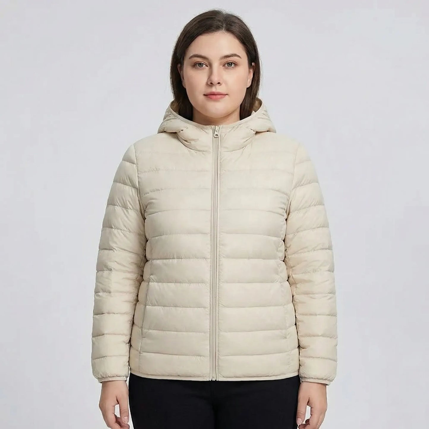 Plus-Size Insulated Zip-Up Jacket - Rose