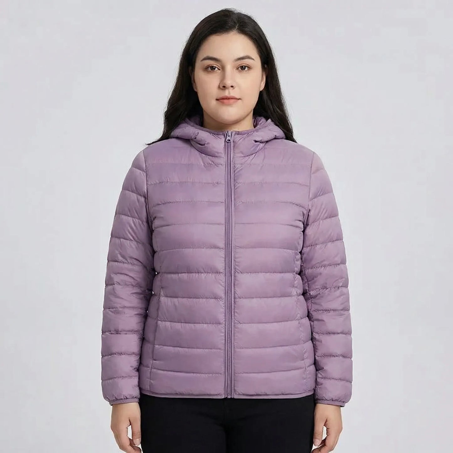 Plus-Size Insulated Zip-Up Jacket - Rose