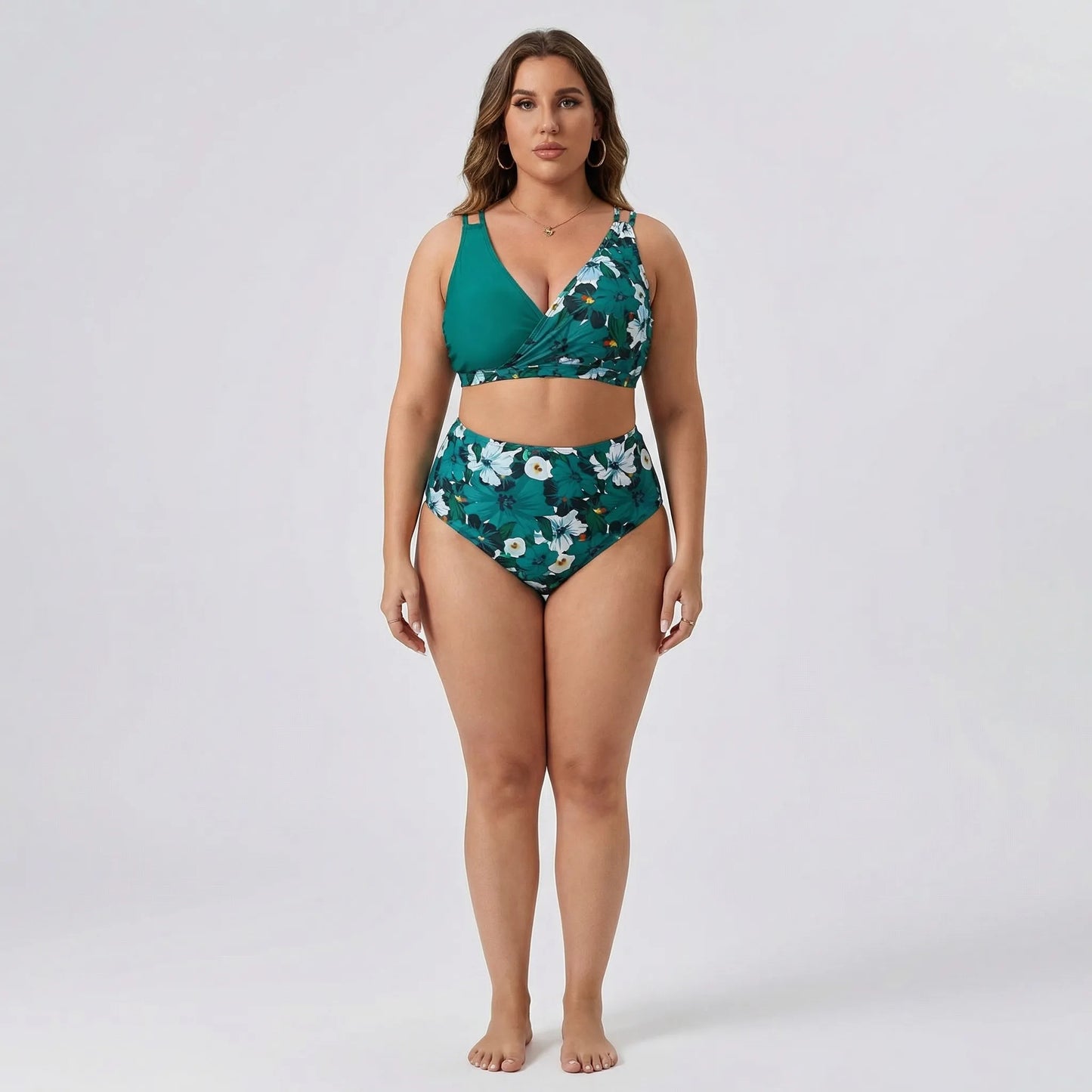 Plus-Size Tropical Print Bikini Set - April