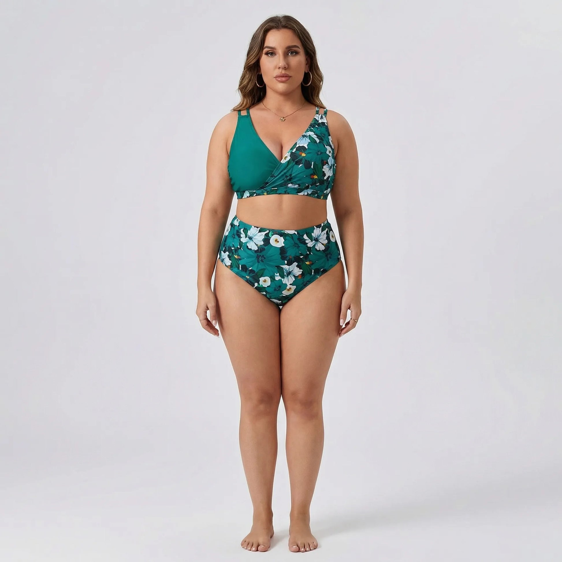 Plus-Size Tropical Print Bikini Set - April