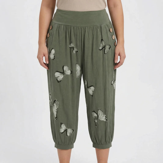 Plus Size Butterfly Print Capri Pants - Ella