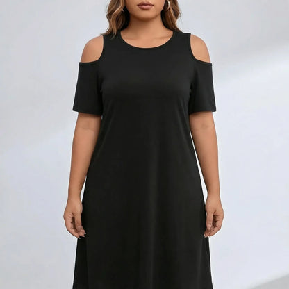 Plus Size Cold Shoulder Knee Dress - Terri