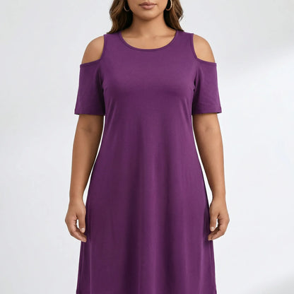Plus Size Cold Shoulder Knee Dress - Terri