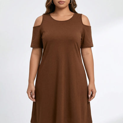 Plus Size Cold Shoulder Knee Dress - Terri