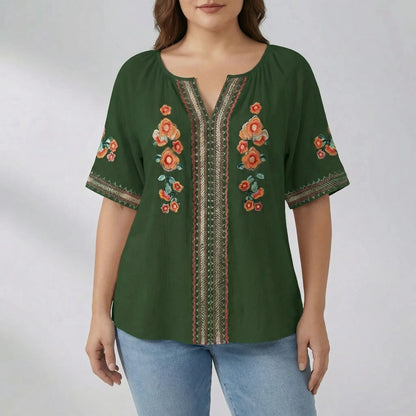 Plus Size Embroidered Short Sleeve Top - Natasha