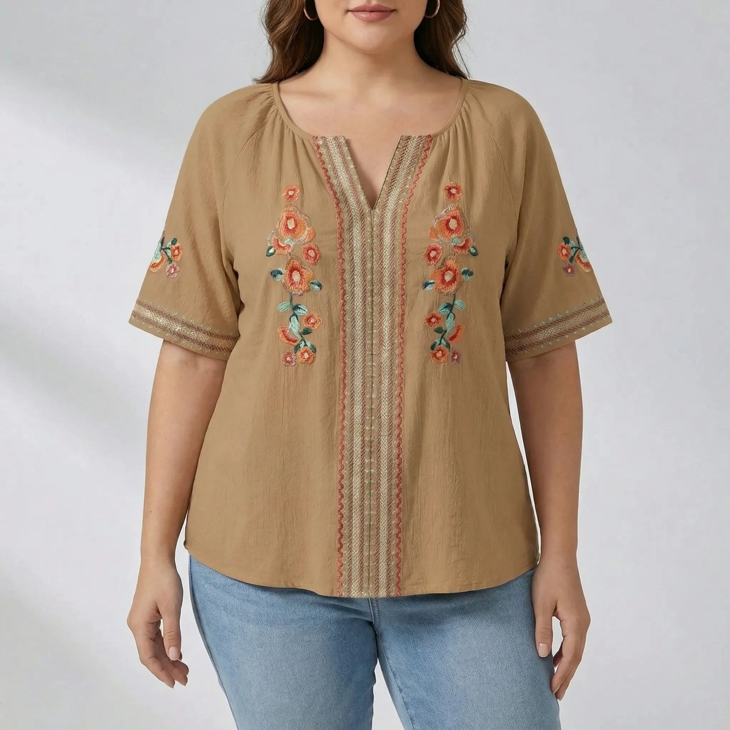 Plus Size Embroidered Short Sleeve Top - Natasha