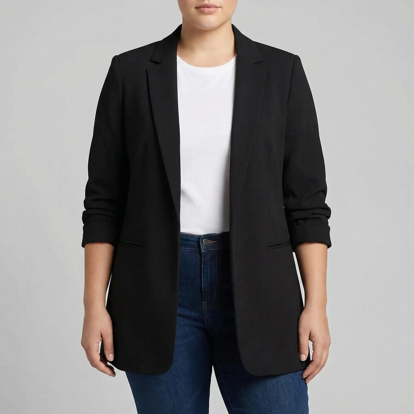 Plus Size Open-Front Lapel Blazer - Louise
