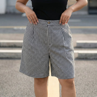 Plus Size Plaid Wide Leg Shorts - Denise