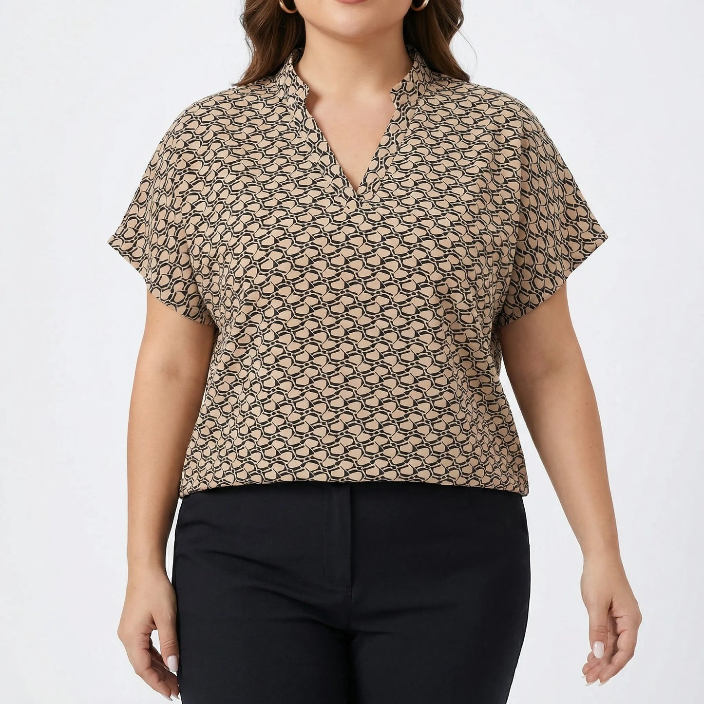 Plus Size Printed V-Neck Blouse - Denise