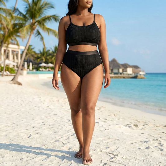 Plus Size Ribbed Two-Piece Bikini Set - Flora