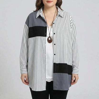 Plus Size Spliced Button-Up Blouse - Wilma