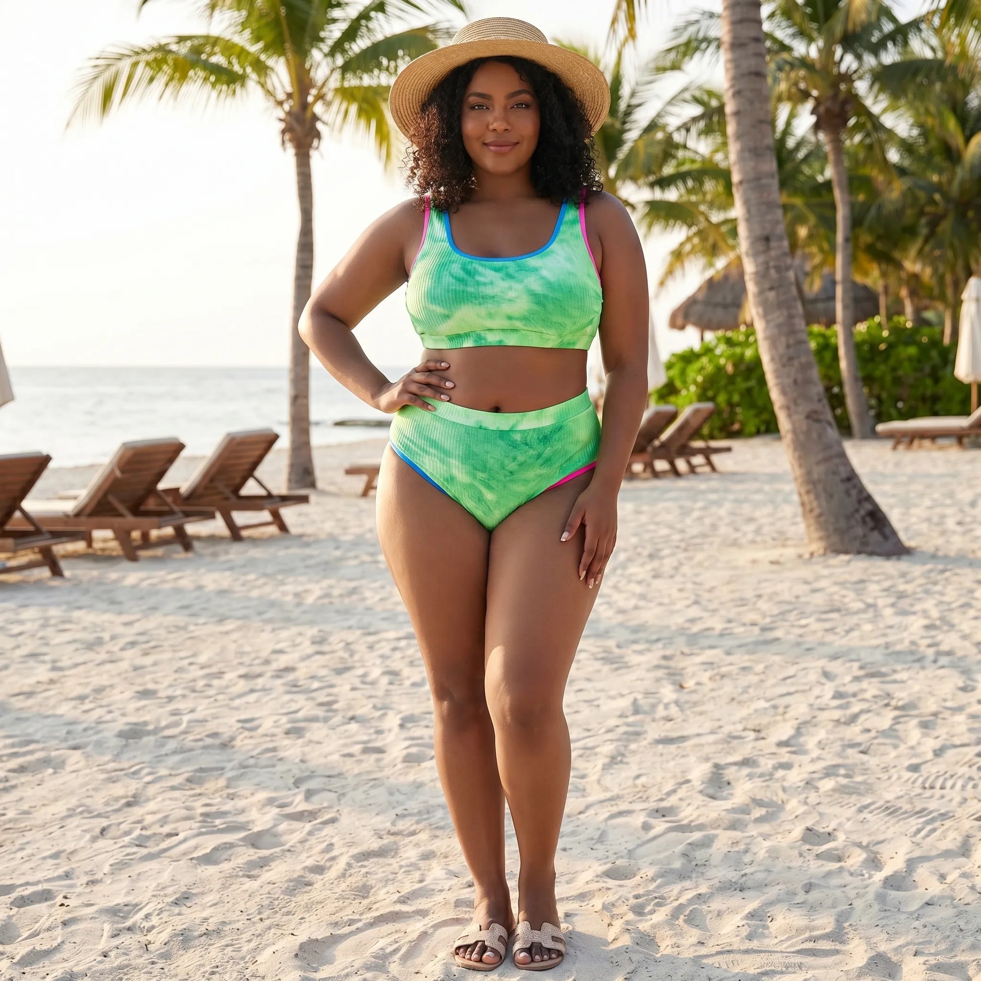 Plus Size Tie Dye Two-Piece Bikini Set - Jean