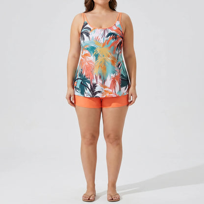 Plus Size Tropical Print Tankini Set - Lucy