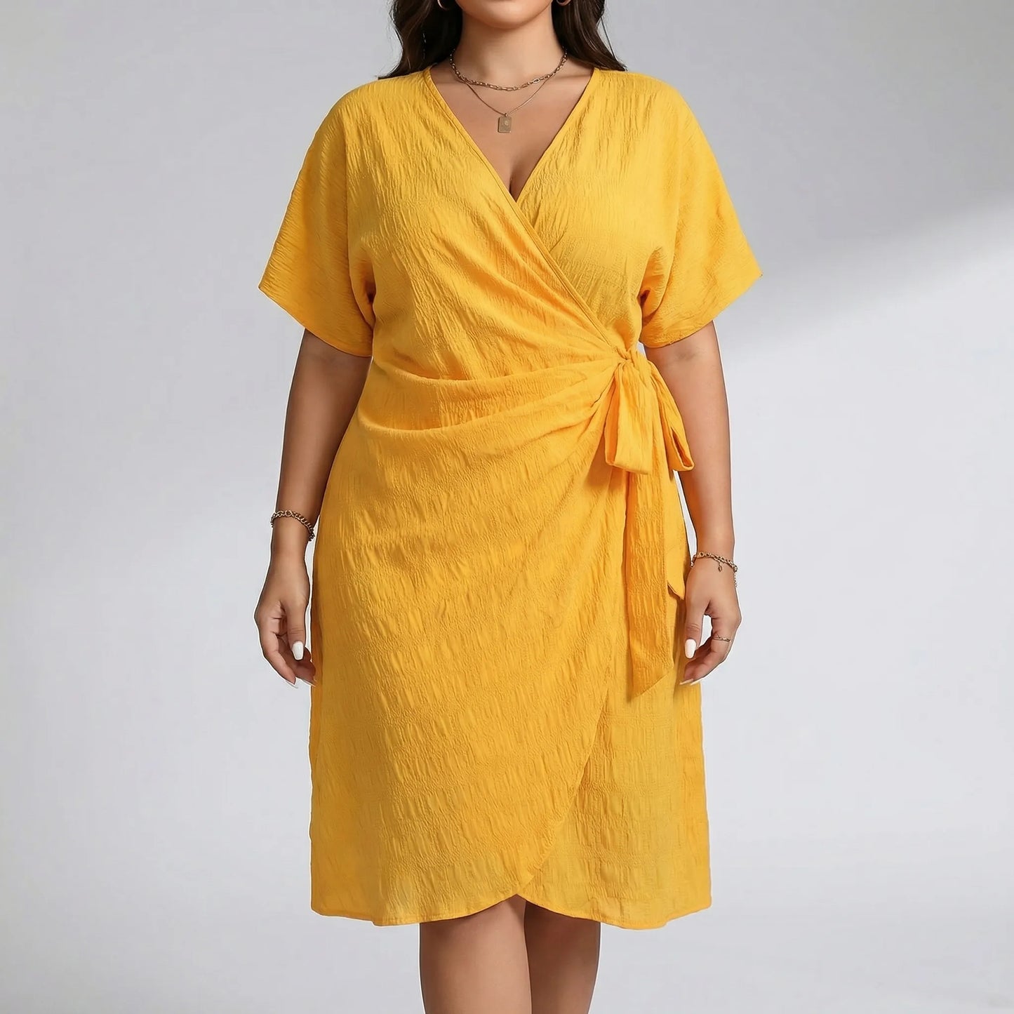 Plus Size Wrap Knot Midi Dress - Whitney